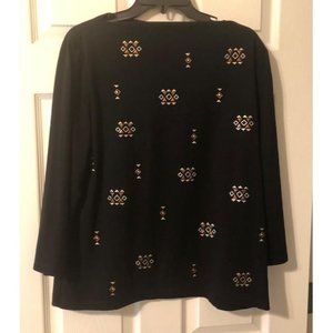 Ruby Rd Women's Pullover Top XL, Black with Tribal Beading